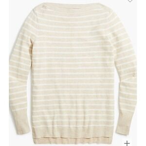J Crew Striped Boatneck Knit Sweater Long Sleeve Cotton‎ Tan White Womens XS